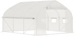 Outsunny 11.5' x 10' x 6.5' Walk-in Tunnel Greenhouse, Green House with Zippered Mesh Door, 7 Mesh Windows & Roll-up Sidewalls, Upgraded Gardening Plant Hot House with Galvanized Steel Hoops, White