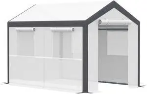 Outsunny 10' x 7' x 7' Walk-In Greenhouse, Outdoor Garden Warm Hot House with 4 Roll-up Windows, 2 Zippered Doors and Weather Cover, White