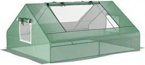 Outsunny 71" x 55" x 32" Mini Tunnel Greenhouse, Garden Planting Shed, Outdoor Flower Planter Warm House with Zipper Windows and Door, Green