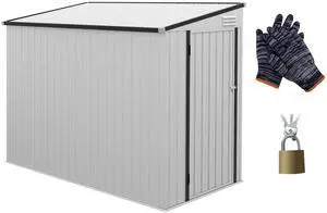 Outsunny 4' x 7.7' Metal Outdoor Storage Shed, Lean to Storage Shed, Garden Tool Storage House with Lockable Door and 2 Air Vents for Backyard, Patio, Lawn, White