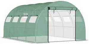 Outsunny 13' x 10' x 6.5' Walk-in Tunnel Greenhouse with 2 Zippered Mesh Doors & 10 Mesh Windows, Upgraded Gardening Plant Hot House with Galvanized Steel Hoops, Green