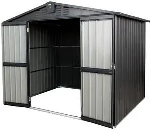 Outdoor Storage Shed 8.2'x 6.2', Metal Garden Shed for Bike, Trash Can, Galvanized Steel Outdoor Storage Cabinet with Lockable Door for Backyard, Patio, Lawn (8.2x6.2ft, Dark Gray)