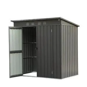 Backyard Storage Shed with Sloping Roof Galvanized Steel Frame Outdoor Garden Shed Metal Utility Tool Storage Room with Latches and Lockable Door (6x4ft, Dark Gray)