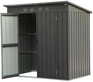 Backyard Storage Shed with Sloping Roof Galvanized Steel Frame Outdoor Garden Shed Metal Utility Tool Storage Room with Latches and Lockable Door for Balcony (5x3ft, Dark Gray)