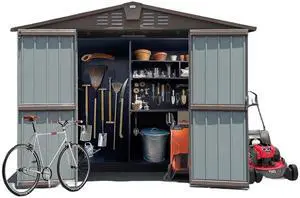 Outdoor Storage Shed 8.2' x 6.2', Metal Steel Utility Tool Shed Storage House with Double Lockable Doors & Air Vents for Backyard Patio Garden Lawn Brown