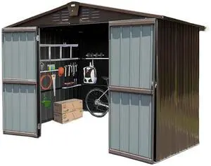 Outdoor Storage Shed 10'x8', Metal Tool Sheds Storage House with Lockable Double Door,Large Bike Shed Waterproof for Garden,Backyard,Lawn(Brown)