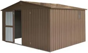 Backyard Storage Shed 11'x 9' with Galvanized Steel Frame & Windows, Outdoor Garden Shed Metal Utility Tool Storage Room with Lockable Door for Patio(Brown)