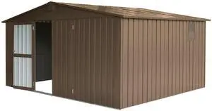 Backyard Storage Shed 11' x 12.5' with Galvanized Steel Frame & Windows, Outdoor Garden Shed Metal Utility Tool Storage Room with Lockable Door for Patio(Brown)