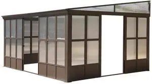 12x16FT All Season Sunroom, Outdoor Permanent Wall Mounted Solarium with Detachable Polycarbonate Windows, Aluminum Lean to Gazebo Sun Room with 2 Lockable Sliding Doors for Garden Patio Deck