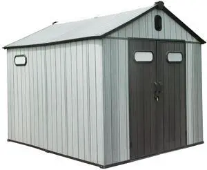 8X10FT Outdoor Resin Storage Shed, Waterproof Plastic Garden Shed with Lockable Door, Windows & Vents, Outside Tool Storage Shed for Patio Furniture, Lawn Mower, Bike