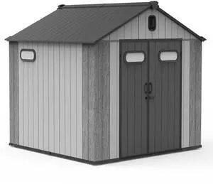 8x8FT Resin Outdoor Storage Shed with Lockable Door, Waterproof Outside Sheds with Windows & Vents, Heavy-Duty Plastic Tool Storage Shed for Patio Furniture, Lawn Mower, Bike