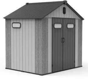 8x6FT Resin Outdoor Storage Shed with Lockable Door, Waterproof Outside Sheds with Windows & Vents, Heavy-Duty Plastic Tool Storage Shed for Patio Furniture, Lawn Mower, Bike