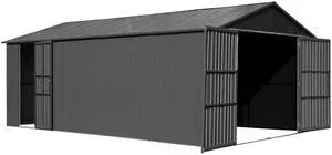 12x15FT Outdoor Metal Garage Shed, Extra Large Metal Carport with Lockable Double Hinged Doors, Heavy Duty Car Shelter for Car, Truck, Motorcycle and Lawn Equipment, Dark Grey