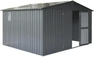 Backyard Storage Shed 11'x 9' with Galvanized Steel Frame & Windows, Outdoor Garden Shed Metal Utility Tool Storage Room with Lockable Door for Patio(Dark Gray)