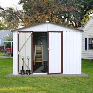 Metal garden sheds 8ftx10ft outdoor storage sheds white+coffee