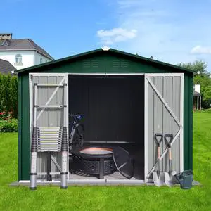 Metal garden sheds 8ft×10ft outdoor storage sheds Green + White