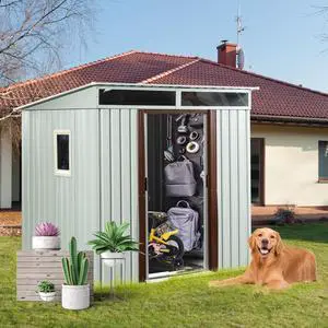 6ft x 5ft Outdoor Metal Storage Shed With window and Metal foundation White