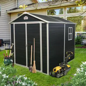 6 ft x 8 ft Resin Outdoor Storage Shed Kit-Perfect to Store Patio Furniture,Black
