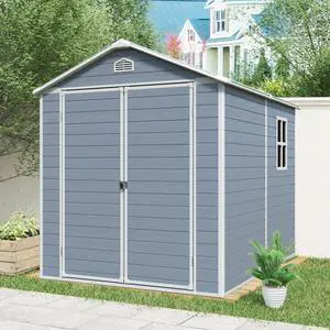 8x6ft Resin Outdoor Storage Shed Kit-Perfect to Store Patio Furniture,Grey (W540S00021) (W540S00051)