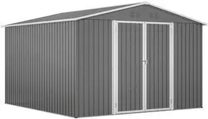 10 x 10 FT Outdoor Storage Shed, Large Metal Tool Sheds with Updated Frame Structure and Lockable Doors, Garden Shed for Backyard Garden Patio Lawn, Grey