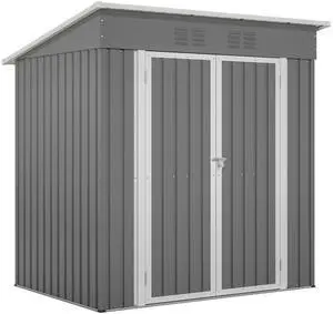 6'x4' Outdoor Metal Storage Shed for Garden Tools Lockable Door With Floor Frame