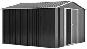 Outdoor Storage Shed 10x10 FT, Utility Metal Tool Storage with Lockable Doors and Updated Frame Structure, Large Metal Garden Shed for Backyard, Patio Lawn, Black