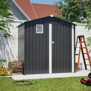 Metal Outdoor Storage Shed 6FT x 4FT, Steel Utility Tool Shed Storage House , Metal Sheds Outdoor Storage for Backyard Garden Patio Lawn (6' x 4'),Gray