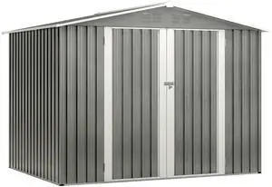 8 x 6 FT Outdoor Waterproof Garden Tool Storage Sheds with Metal Foundation with Floor Frame, Tool Shed with Lockable Hinged Doors & Air Vents, Storage House Waterproof for Backyard, Lawn, Gray