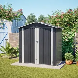 Metal Outdoor Storage Shed 6 x 4 FT Metal Shed with Lockable Door,Waterproof Garden Tool Shed Storage House for Backyard Patio Lawn,Gray