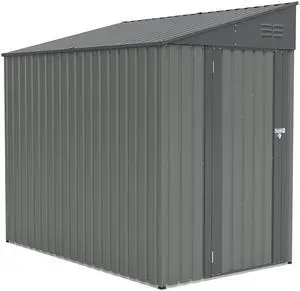 4x7 Foot Lean-To Shed in Olive grey, Heavy-Duty Steel Outdoor Storage for Garden Tools & Bicycles, Maximize Your Backyard & Patio Space with All-Weather Protection