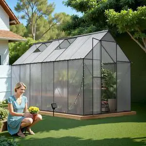 6x12 Outdoor Greenhouse - Walk-in Heavy Duty Storage Shed with Adjustable Vent Window&Lockable Hinged Door,Polycarbonate Greenhouses for Garden Plants,UV Protection Metal Sun Room for Garden, Backyard