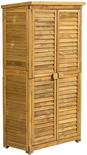 Outdoor Storage Cabinet, Wood Garden Shed, Pool Storage Shed with Lockable Door, Waterproof Roof and 2 Removable Shelves, Vertical Outside Storage Shed for Patio, Backyard and Lawn