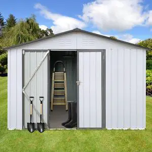 Metal garden sheds 12ftx10ft outdoor storage sheds white+Grey
