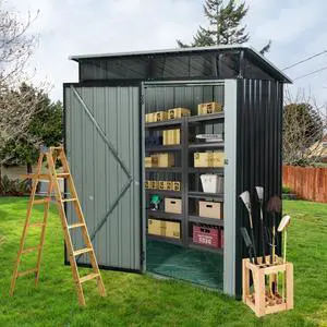 5ft x 3ft Outdoor Metal Storage Shed Transparent Plate Black