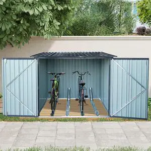 Outdoor Steel Storage Shed For Bicycle with Slope Roof and 4 Bike Tracks, black