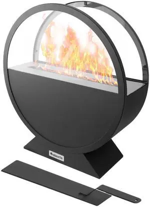 13.7 in. x 15.7 in. Black Round Bio-Ethanol Fireplace in Glass/Metal for Indoor/Outdoor, Smokeless Fire Pit
