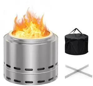15" Smokeless Fire Pit, Portable Outdoor Firepit, Wood Burning Fireplaces, Low Smoke Bonfire for Camping, Patio and Outside