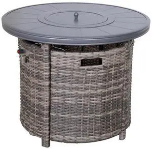 25" H x 32" W Aluminum Outdoor Fire Pit Table with Lid(Mixed Gray)