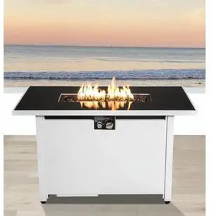 43" Rectangular Fire Pit with Smoked Glass and Metal Frame