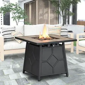 Fire Pit Table, 28-inch Square 40,000 BTU Auto-Ignition Propane Gas Firepit with Waterproof Cover