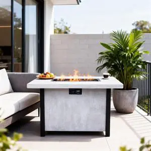 44" W x 25" H Outdoor Patio Propane Gas Fire Pit Table - 50,000 BTU High-temperature-resistant carving process for environmentally friendly materials with the effect of charcoal grain