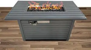 Living Source International 25'' H x 42'' W Steel Outdoor Fire Pit Table with Lid (Gray)