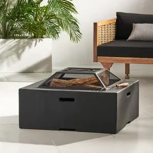 Outdoor 29" Square MgO Wood- Burning Fire Pit, Dark Gray