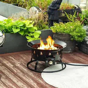 19" Propane Gas Fire Pit, 50000 BTU Round Steel Fire Pit for Outside Patio Deck Garden Backyard-Black