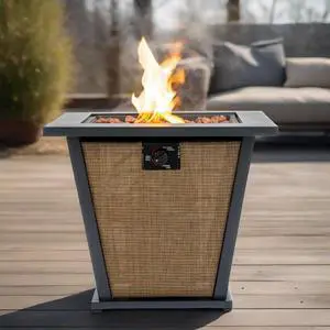 28" Propane Gas Fire Pit Table, 50000 BTU Square Steel Fire Pit  for Outside Patio Deck Garden Courtyard -Brown