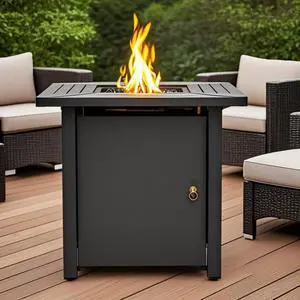 30" Propane Gas Fire Pit Table, 50000 BTU Square Steel Fire Pit for Outside Patio Deck Garden Backyard-Black