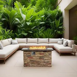 42" Propane Gas Fire Pit Table, 50000 BTU  Rectangular Concrete Fire Pit for Outside Patio Deck Garden Backyard - beigie multi