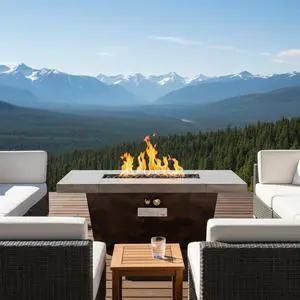 42 Inch Gas Fire Pit Table, Rectangle Fire Pit Table with Cement-Imitating Texture Effect Design, 50000BTU Outdoor Firepit Table for Patio, Backyard, Garden Heating