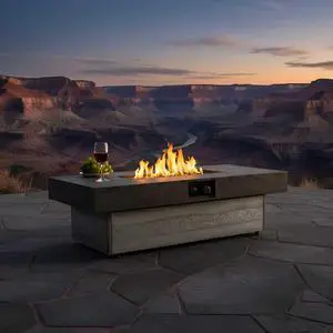 Outdoor Firepit Table, 48 x 24 Inch Rectangle Fire Pit Table, 50000 BTU Propane Fire Pits Table for Patio Set, two height options