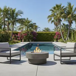 34-inch round propane fire pit Table, 50,000BTU outdoor firepit table for Outside Patio w/Round Burner Lid, Glass Rocks, Cover